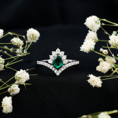 Lab Grown Emerald and Diamond Designer Engagement Ring