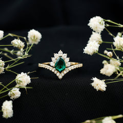 Lab Grown Emerald and Diamond Designer Engagement Ring