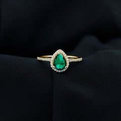 Certified Lab Grown Emerald Teardrop Engagement Ring with Diamond Halo