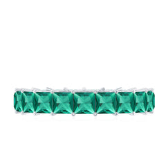 Certified Princess Cut Lab Grown Emerald Wedding Band