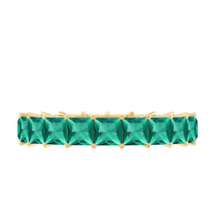 Certified Princess Cut Lab Grown Emerald Wedding Band