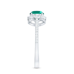 Certified Oval Lab Grown Emerald East West Engagement Ring with Diamond Halo