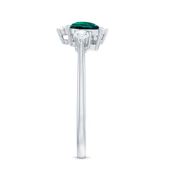 Designer Pear Shape Lab Grown Emerald Toi Et Moi Engagement Ring with Diamond