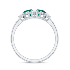 Designer Pear Shape Lab Grown Emerald Toi Et Moi Engagement Ring with Diamond