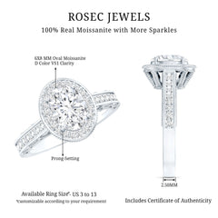 6X8 MM Oval Moissanite Victorian Engagement Ring with Halo