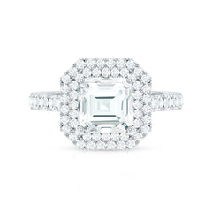 Certified Asscher Cut Moissanite Double Halo Engagement Ring