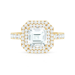 Certified Asscher Cut Moissanite Double Halo Engagement Ring