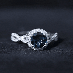 8mm Round London Blue Topaz Crossover Engagement Ring with Diamond Halo