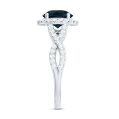 8mm Round London Blue Topaz Crossover Engagement Ring with Diamond Halo