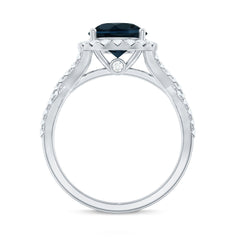 8mm Round London Blue Topaz Crossover Engagement Ring with Diamond Halo
