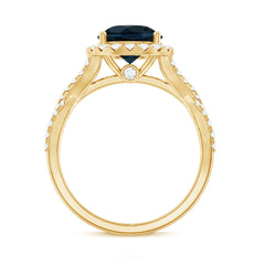 8mm Round London Blue Topaz Crossover Engagement Ring with Diamond Halo