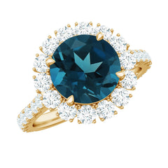 8mm Round London Blue Topaz Halo Engagement Ring with Moissanite