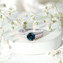 8 mm London Blue Topaz Statement Engagement Ring with Side Stones