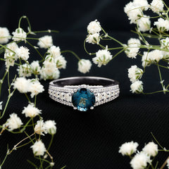8 mm London Blue Topaz Statement Engagement Ring with Side Stones