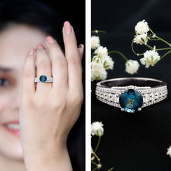 8 mm London Blue Topaz Statement Engagement Ring with Side Stones