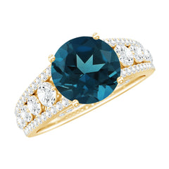 8 mm London Blue Topaz Statement Engagement Ring with Side Stones