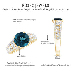 8 mm London Blue Topaz Statement Engagement Ring with Side Stones