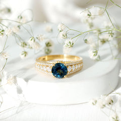 8 mm London Blue Topaz Statement Engagement Ring with Side Stones