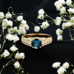 8 mm London Blue Topaz Statement Engagement Ring with Side Stones