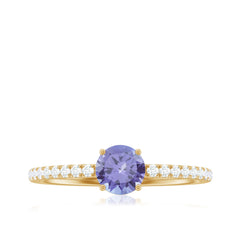 Certified Real Solitaire Tanzanite Promise Ring with Diamond