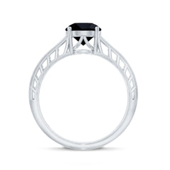 Black Onyx Solitaire Band Ring with Cut Work