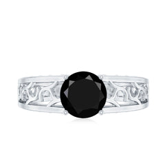 Black Onyx Solitaire Band Ring with Cut Work
