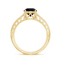 Black Onyx Solitaire Band Ring with Cut Work