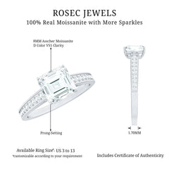 Asscher Cut 8 MM Moissanite Solitaire Engagement Ring with Side Stones