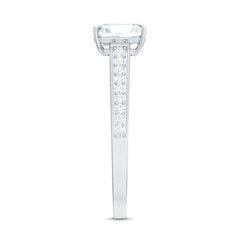 Asscher Cut 8 MM Moissanite Solitaire Engagement Ring with Side Stones