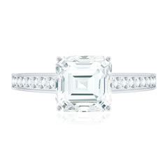 Asscher Cut 8 MM Moissanite Solitaire Engagement Ring with Side Stones