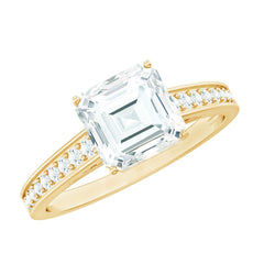 Asscher Cut 8 MM Moissanite Solitaire Engagement Ring with Side Stones