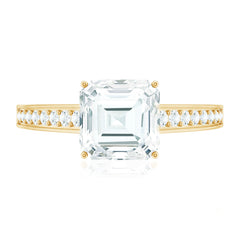 Asscher Cut 8 MM Moissanite Solitaire Engagement Ring with Side Stones