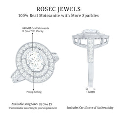 Milgrain Embellished Oval Moissanite Double Halo Engagement Ring