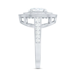 Milgrain Embellished Oval Moissanite Double Halo Engagement Ring