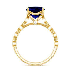Certified 2.75 Carat Lab Grown Blue Sapphire Cushion Cut Engagement Ring with Diamond