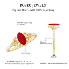 Marquise Cut Solitaire Ruby Celtic Knot Ring with Diamond