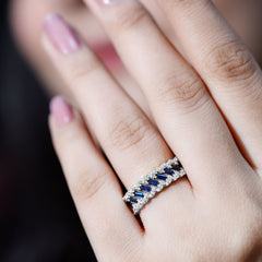 Certified Blue Sapphire Diamond Braided Wedding Ring