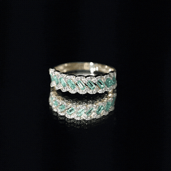 Baguette Emerald and Diamond Braided Half Eternity Band Ring