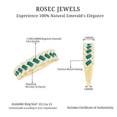 Baguette Emerald and Diamond Braided Half Eternity Band Ring