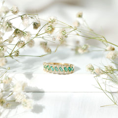 Baguette Emerald and Diamond Braided Half Eternity Band Ring