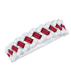 Natural Baguette Ruby Half Eternity Band with Diamond