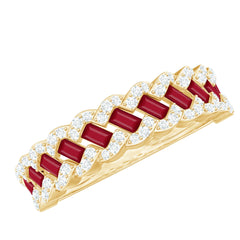 Natural Baguette Ruby Half Eternity Band with Diamond