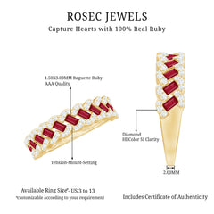 Natural Baguette Ruby Half Eternity Band with Diamond