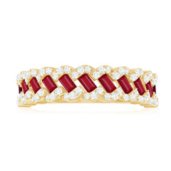Natural Baguette Ruby Half Eternity Band with Diamond