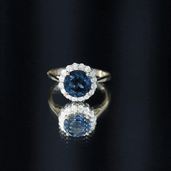 8mm Round London Blue Topaz Classic Engagement Ring with Moissanite Halo