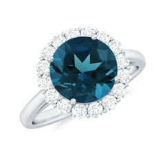 8mm Round London Blue Topaz Classic Engagement Ring with Moissanite Halo