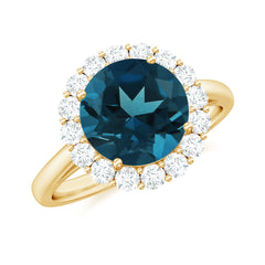 8mm Round London Blue Topaz Classic Engagement Ring with Moissanite Halo