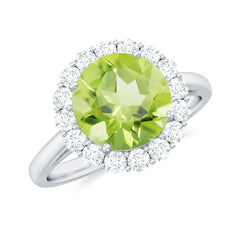 2 Carat Round Peridot and Diamond Halo Engagement Ring