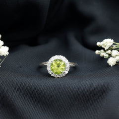 2 Carat Round Peridot and Diamond Halo Engagement Ring