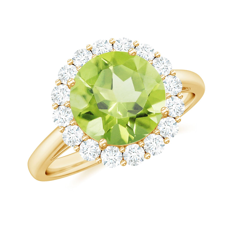 2 Carat Round Peridot and Diamond Halo Engagement Ring